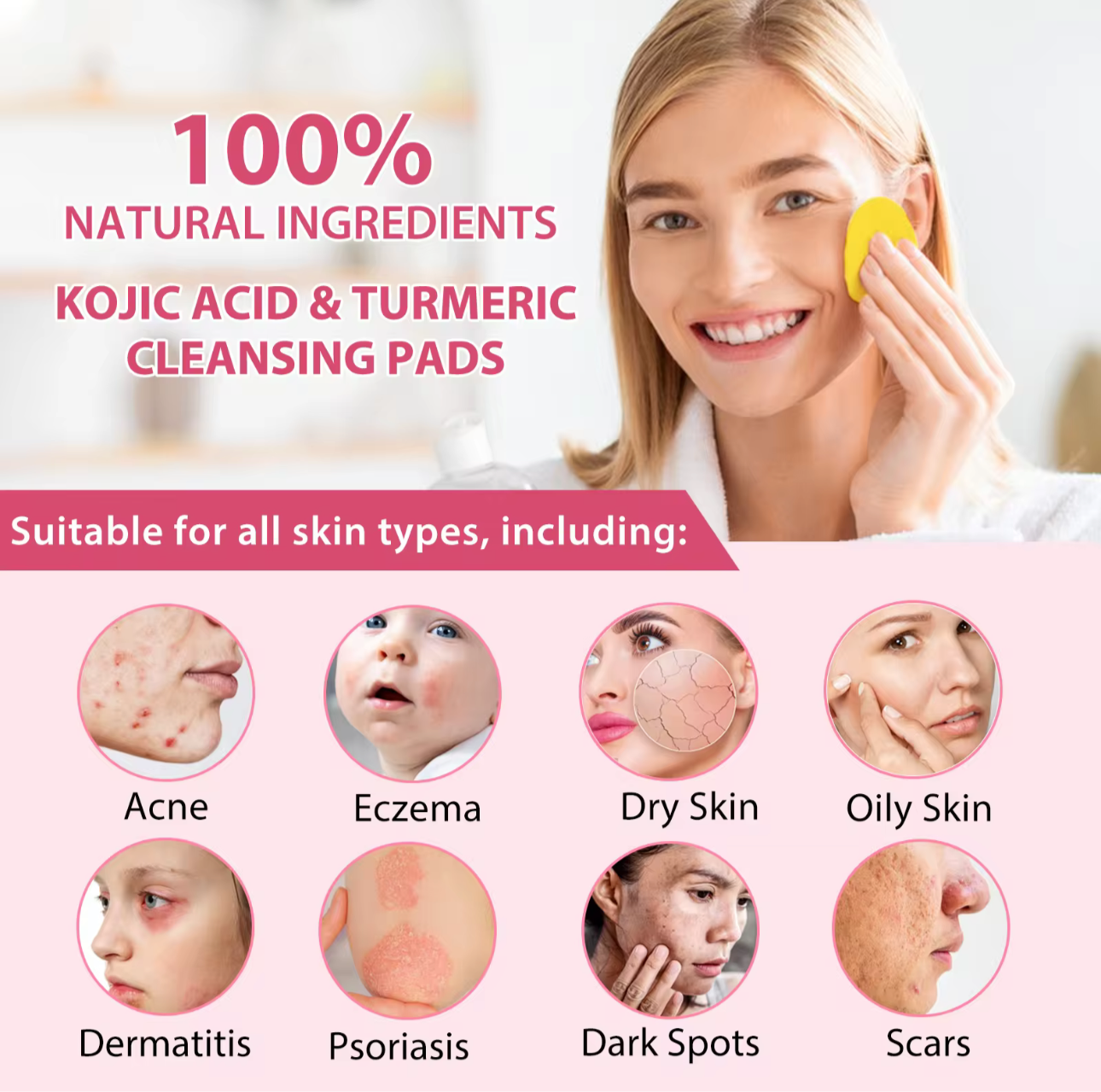 Turmeric Kojic Acid Cleansing 40 Pads Exfoliating Pads Facial Sponges For Cleansing Exfoliating Daily Cleaning Skin Care