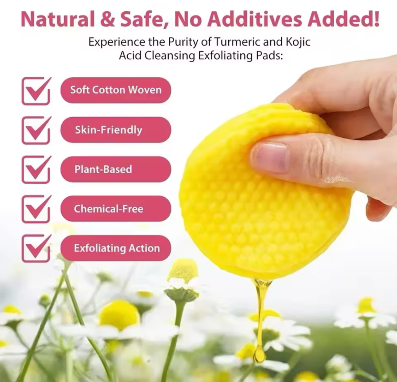 Turmeric Kojic Acid Cleansing 40 Pads Exfoliating Pads Facial Sponges For Cleansing Exfoliating Daily Cleaning Skin Care